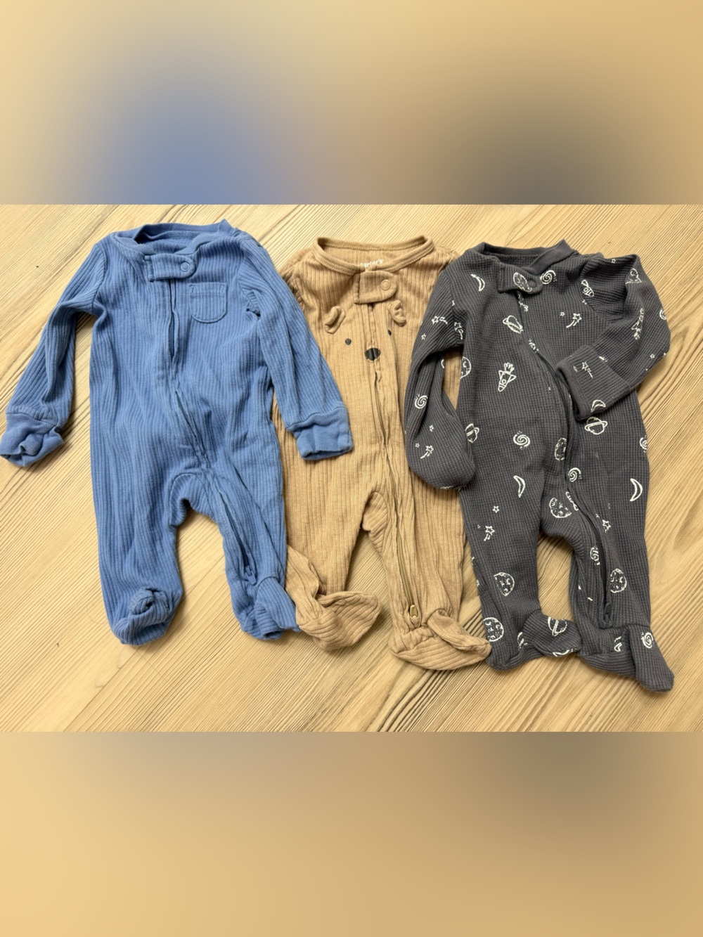 Carter’s Newborn Footed Sleepers Bundle | 3 Zip-Up Pajamas | Neutral Boy Girl